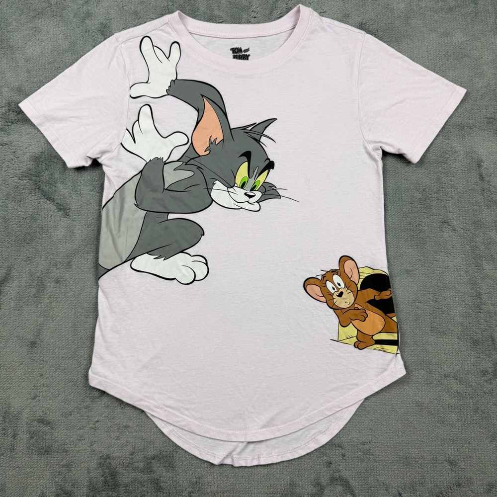 Tom and Jerry Pink Graphic Tee Short Sleeve Curved Hem Shirt Small 3-5